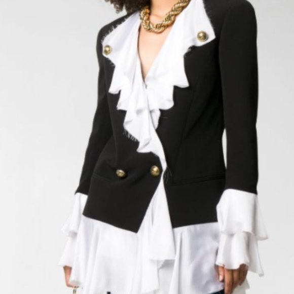 BALMAIN Ruffled double-breasted crepe blazer - Picture 1 of 10